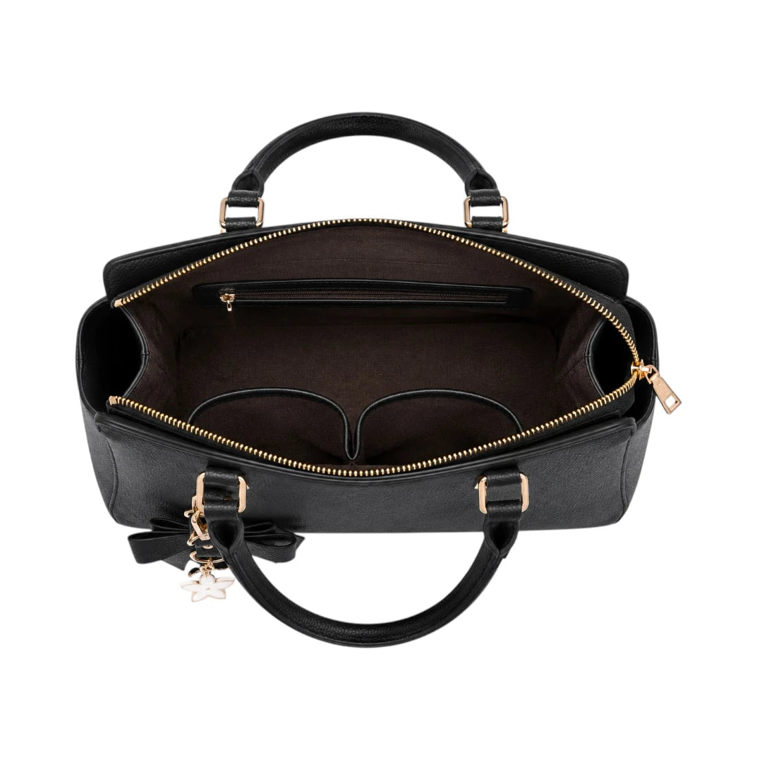 Tailo Elegant Black Leather Handbag with Bow Charm
