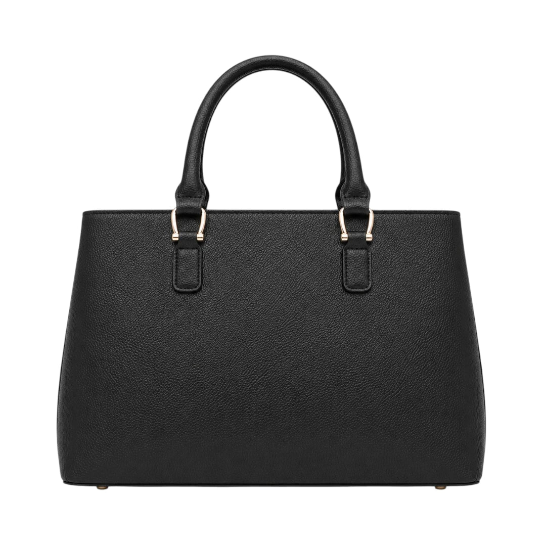Tailo Elegant Black Leather Handbag with Bow Charm