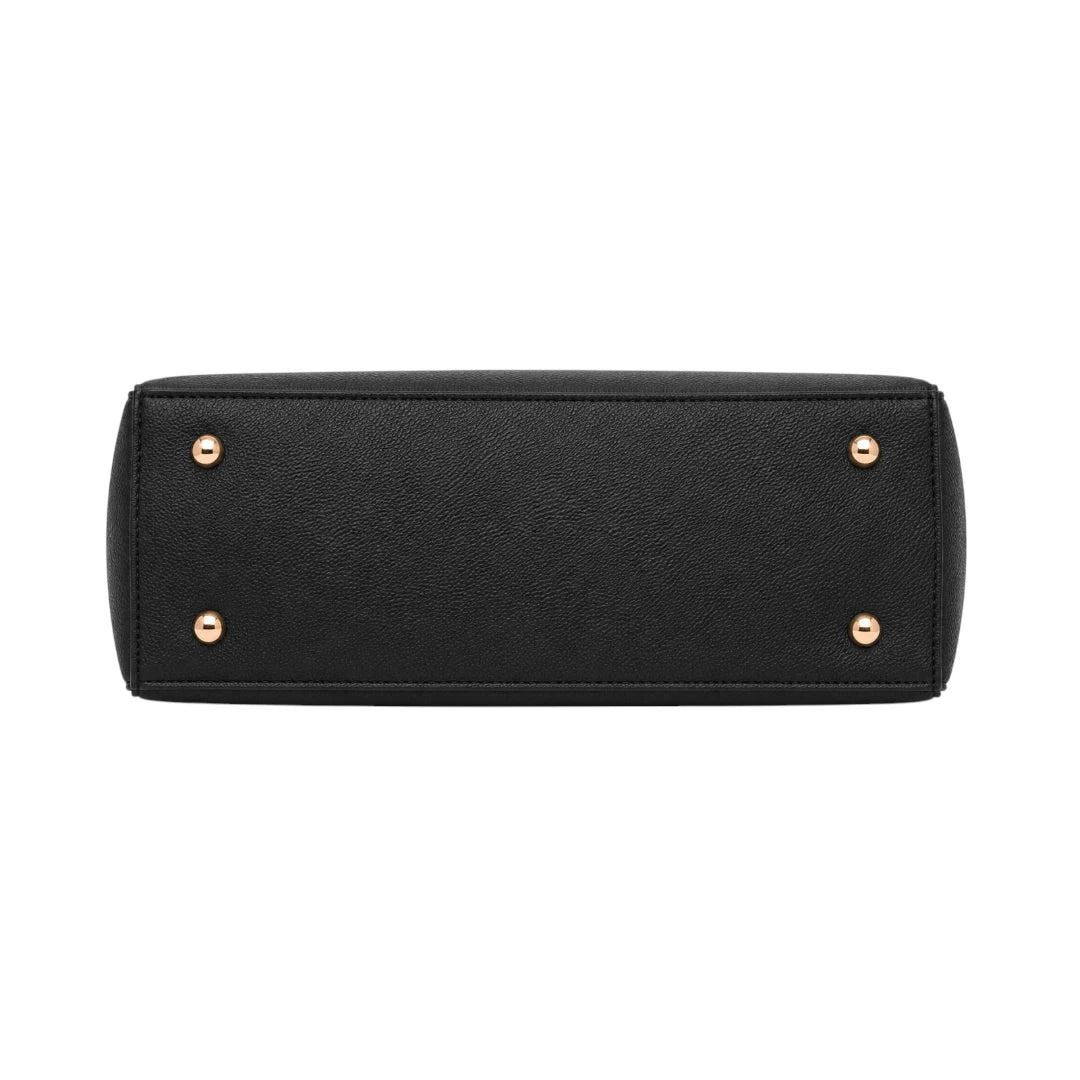 Tailo Elegant Black Leather Handbag with Bow Charm
