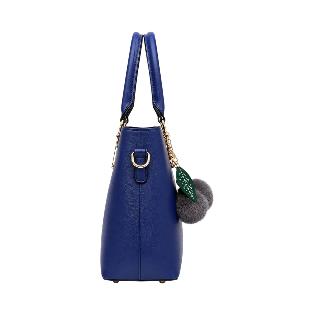 Tailo Elegant Navy Leather Handbag with Charm