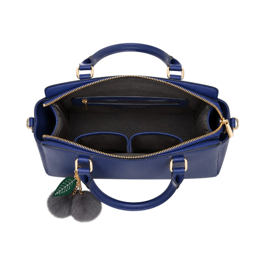 Tailo Elegant Navy Leather Handbag with Charm