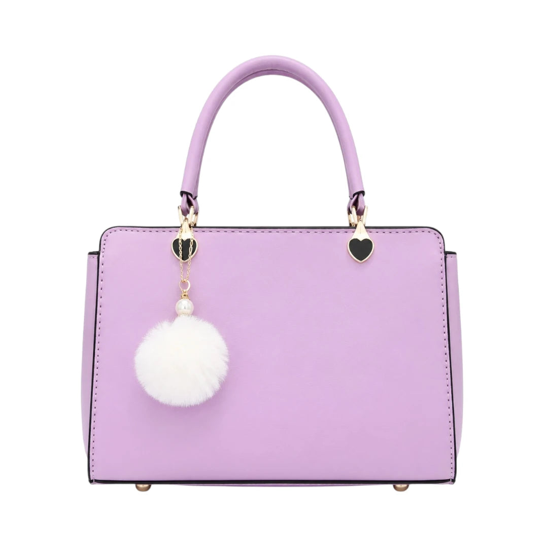 Tailo Elegant Purple Leather Handbag with Pom Charm