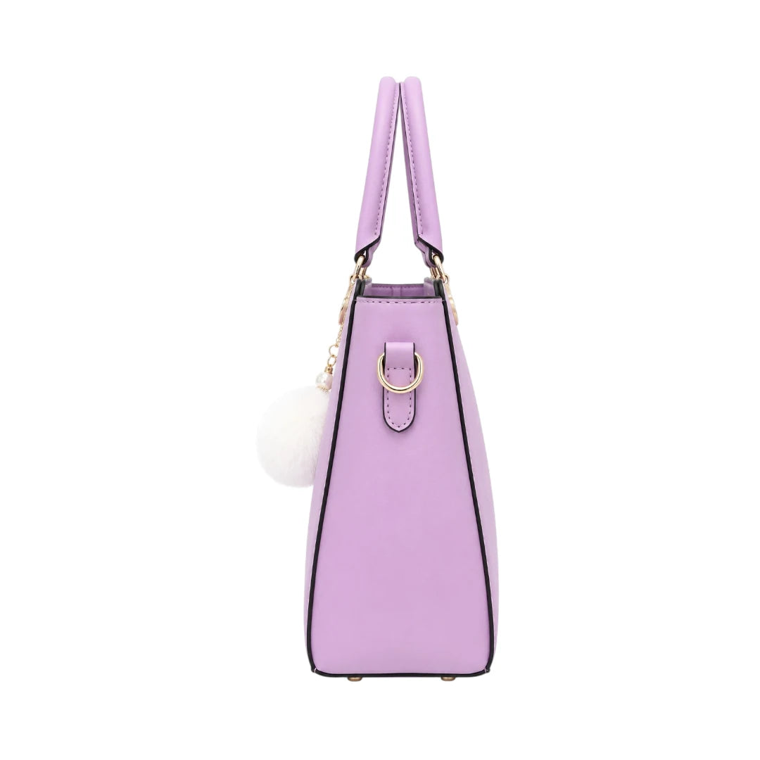 Tailo Elegant Purple Leather Handbag with Pom Charm