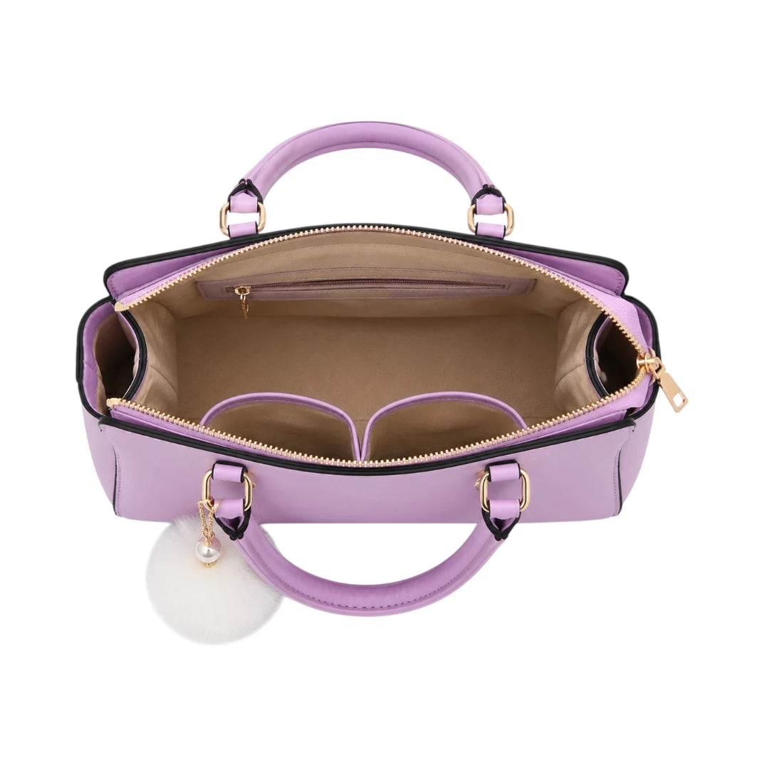 Tailo Elegant Purple Leather Handbag with Pom Charm