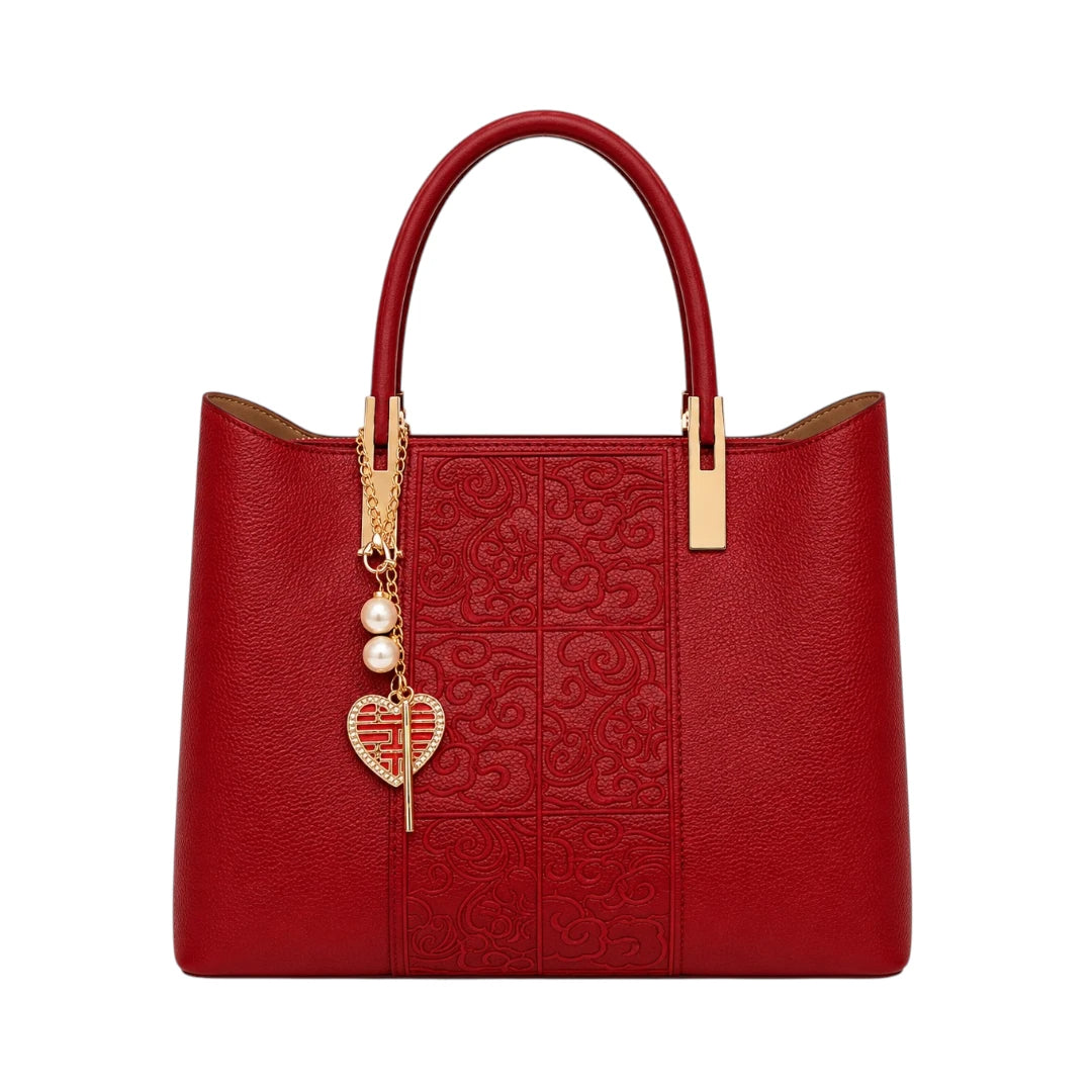 Tailo Elegant Red Leather Embossed Handbag