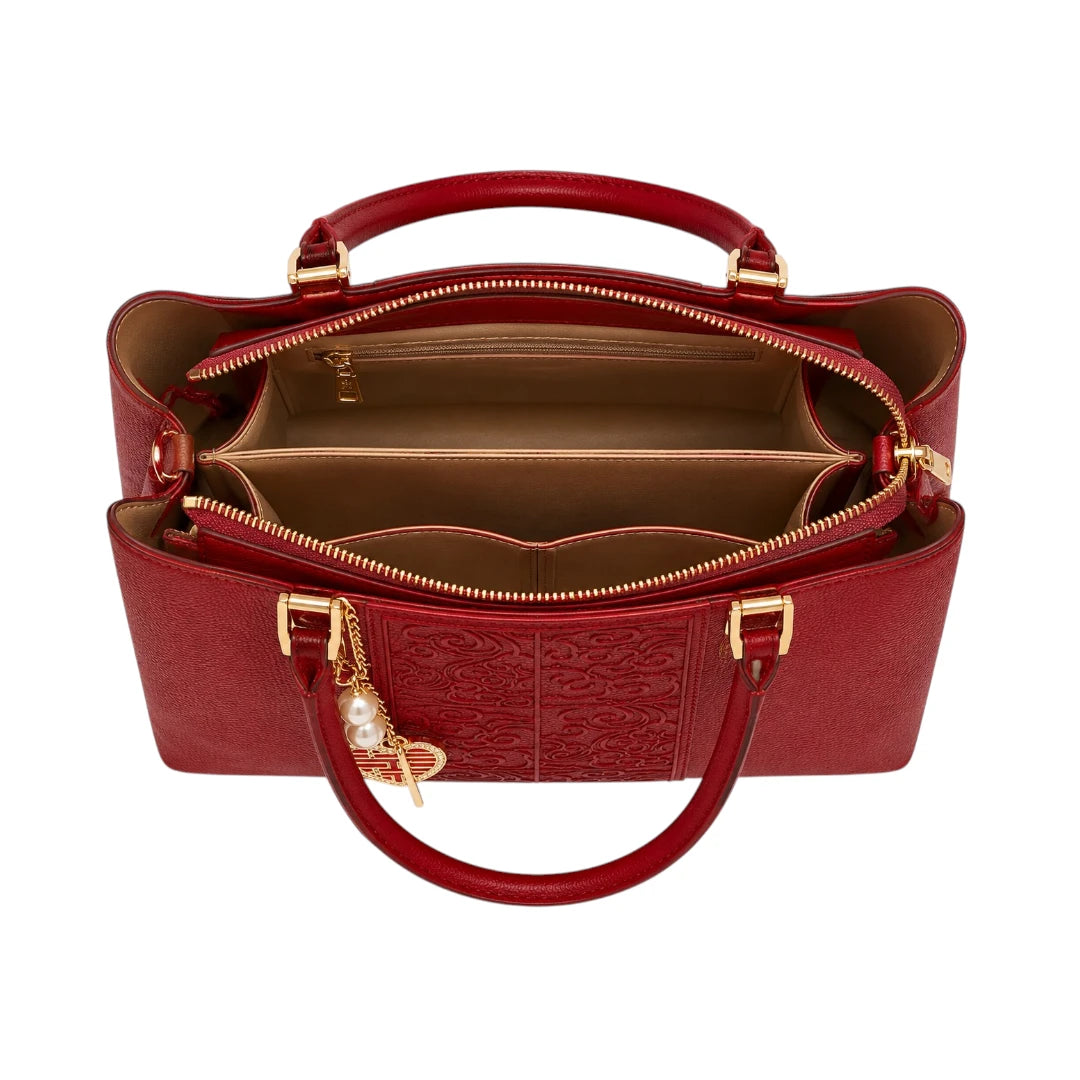 Tailo Elegant Red Leather Embossed Handbag