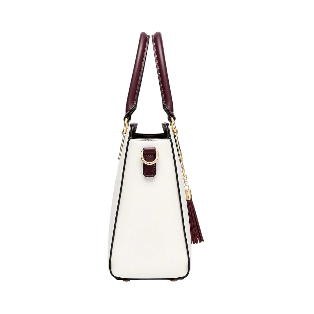 Tailo Elegant White Leather Handbag with Tassel Charm