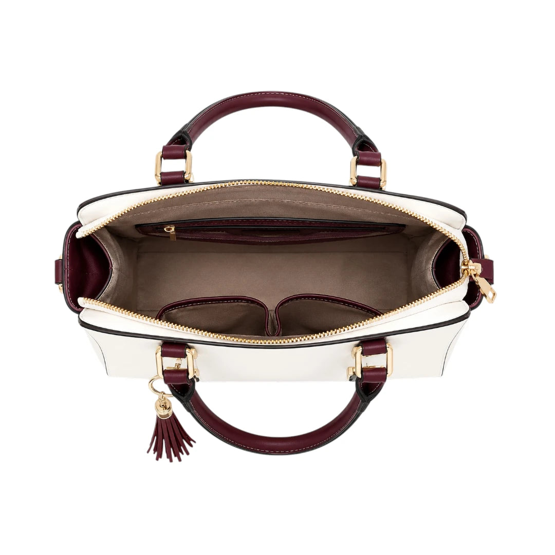 Tailo Elegant White Leather Handbag with Tassel Charm